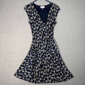 Signature By Robbie Bee Womens Size S Faux Wrap Dress Ruffles Navy Blue Textured